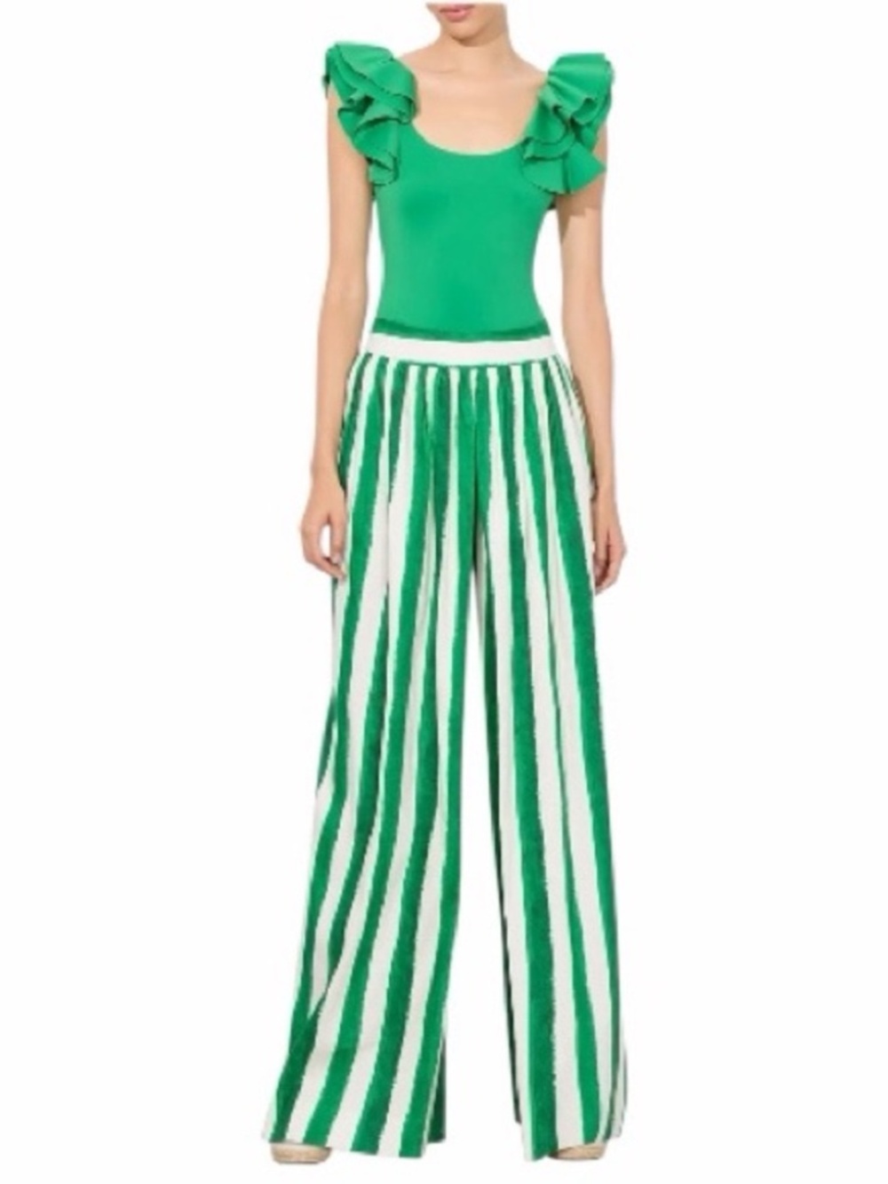 Alice + Olivia Samara Linen Pant Painted Stripe Emerald size 4 - Picture 6 of 15